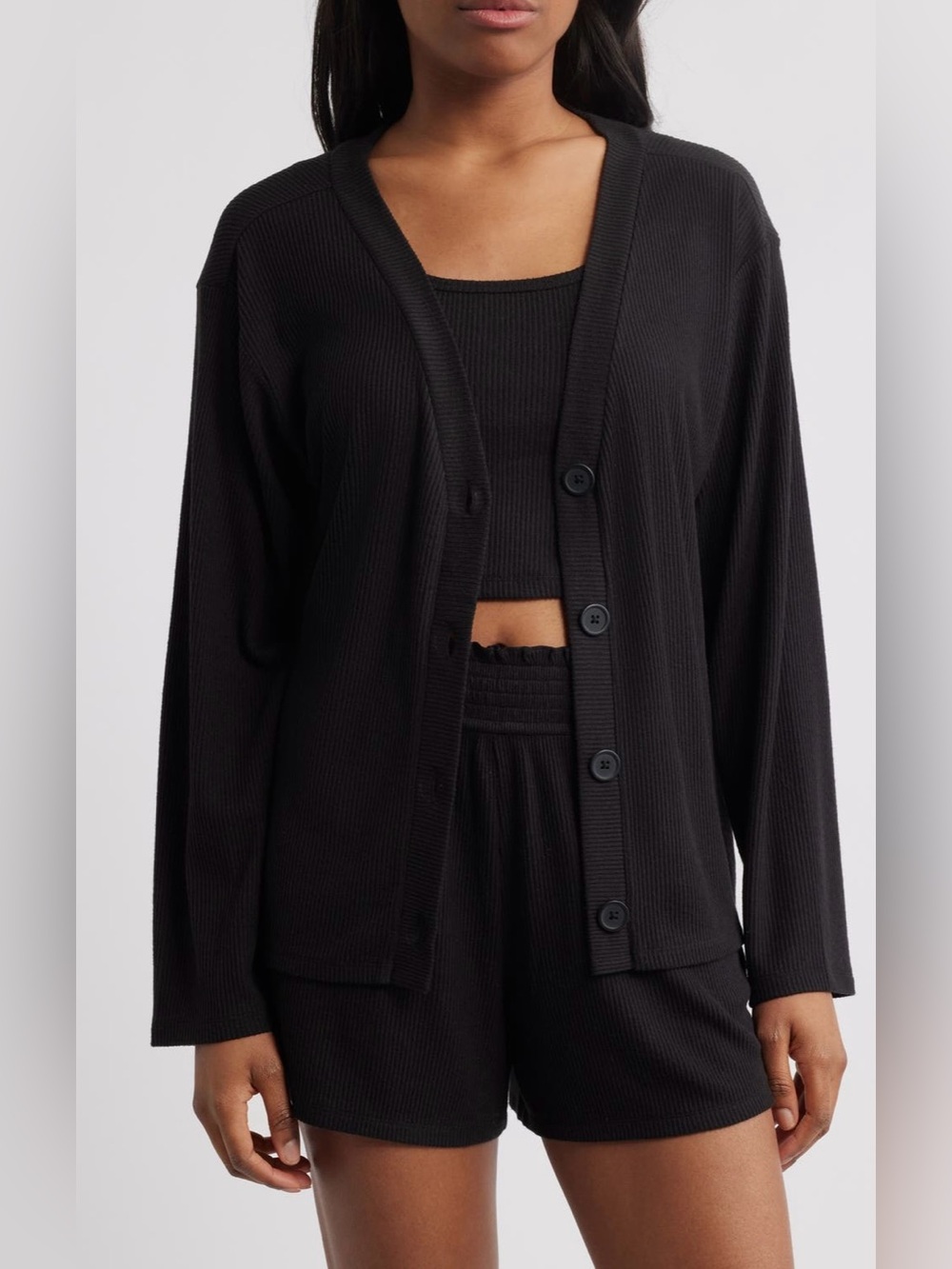 Open Edit Comfy Thermal Shortie Pajamas. in Black